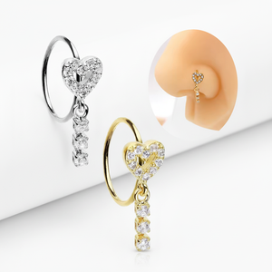 Novo Design 2026: Piercing de Nariz em Forma de Coração com Pingente, Anel em Aço Inoxidável Banho de Ouro, Joia de Nariz Feminina - Product Image 2