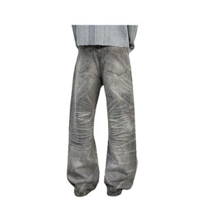 Erkek Düz Paça Punk Mürekkep Sıçramalı Kabartmalı Yıkama Su Gradyanlı Sokak Stili Eskitme Kot Pantolon 3D Su Gradyanlı Geniş Paça - Product Image 3