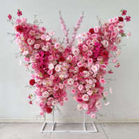 Decoración de Pared de Mariposas y Rosas de Seda Hechas a Mano, Panel de Fondo Romántico Rosa y Azul para Bodas, Reutilizable, Ecológico y Reciclable