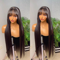 Wig tanpa lem 4x4 Hd harga murah grosir Wig rambut manusia Vietnam alami mentah lurus tulang tanpa lem dengan poni