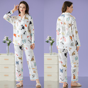 Pijamas Mujer Conjunto de seda de hielo Sensación Premium Seda Linda Manga larga Pantalones largos Ropa de Casa <span class=keywords><strong>Netflix</strong></span> Viento Sección delgada - Product Image 6