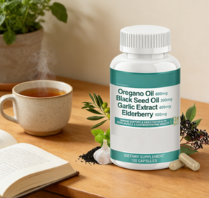 Capsules d'huile d'origan biologique avec huile de nigelle, <span class=keywords><strong>ail</strong></span> et sureau - Compléments alimentaires à base de plantes pour la protection antioxydante et le soutien immunitaire - Product Image 2