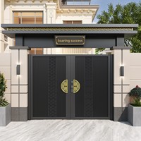 Portail de cour moderne en alliage d'aluminium, à ouverture simple/double, durable, commande manuelle pour maison rurale auto-construite