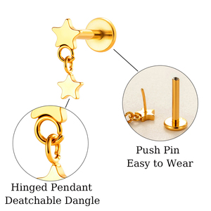 Pendientes de cartílago de <span class=keywords><strong>titanio</strong></span> ASTM F136 personalizados Maina con circonita, aretes colgantes de oro para el lóbulo de la oreja, labret de base plana, joyería para <span class=keywords><strong>piercing</strong></span> de tragus con pin a presión. - Product Image 3