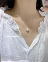 10-11mm Edison perle d'eau douce avec chaîne en or 18 carats perles rondes blanc froid haut lustre Premium colliers de perles