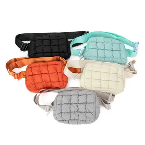 プライベートカスタマイズロゴ/デザイン良質ファニーパックフグキルト格子縫製生地ウエストバッグ女性カジュアルベルトバッグ