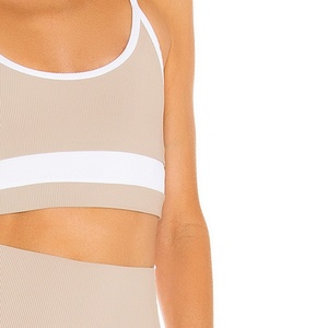 Haut de yoga pour femme, respirant, à contraste de couleurs, à maintien élevé, dos croisé, débardeur de sport, brassière de yoga décontractée courte - Product Image 4