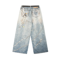 Jean baggy unisexe 100% Coton, taille mi-haute, coupe droite large, style Hip Hop, motif unique, denim vintage, mode décontractée, qualité premium