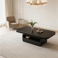 Table basse noire minimaliste avec compartiment de rangement, table d'appoint rectangulaire moderne pour salon ou villa