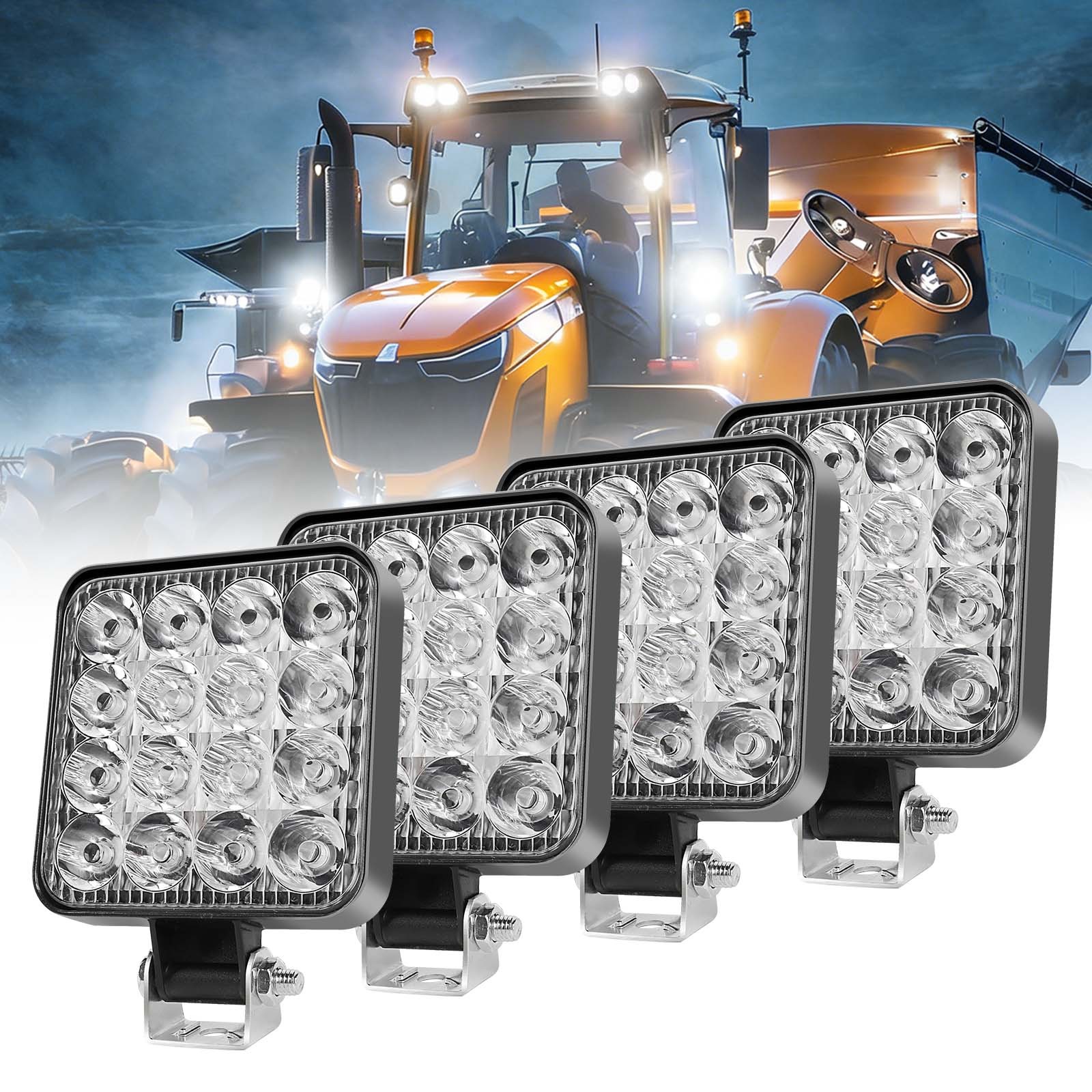 Utility Shockproof 12v 24v Tractor 3.3inch LED Work Light 4" Flood Beam Yellow White Square Truck Lamp Offroad Light for Boat