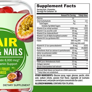 Vitaminas para Cabello, Piel y Uñas para Mujeres en Gomitas, Envío Rápido, Cabello de Crecimiento Rápido, 400mcg de Ácido Fólico por Porción, Suplemento Dietético - Product Image 6