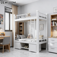 Lit superposé en métal robuste au design moderne pour chambre et école, avec barrière de sécurité et échelle