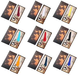 Stylo de trempette de calligraphie gothique à 5 plumes de <span class=keywords><strong>feuille</strong></span> de couleur dorée Antique ensemble de stylo cadeau de fontaine avec boîte - Product Image 5