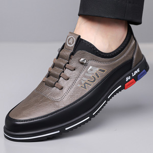 Muni Mocassins en cuir pour hommes, chaussures décontractées confortables à talon bas et semelle en caoutchouc, pour les loisirs, taille 49 50 - Product Image 1