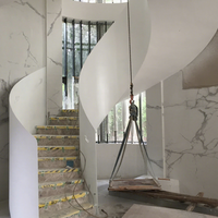 Escalier en colimaçon sculptural sur mesure en acier inoxydable avec garde-corps en verre pour une utilisation extérieure moderne dans les appartements et les villas