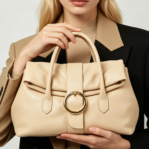 Bolso de Mano Gorfia Clásico Minimalista de Cuero Genuino Suave con Asa Plegable, Hebilla Circular de Metal, Elegante Bolso para el Trabajo, Multicolor - Product Image 1