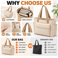 Sac à main en nylon imperméable personnalisé pour les trajets quotidiens, les courses, grande capacité, multi-poches, sac à bandoulière pour femmes