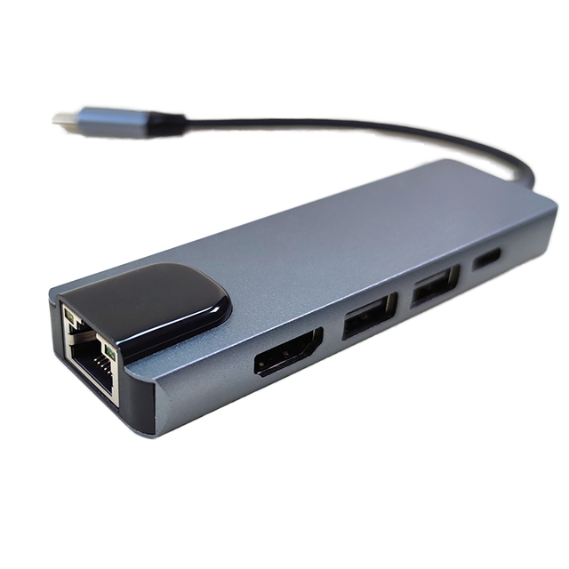 USB3.0 Type C Hub 5 1 Multi-Function Adapter Aluminium for MacBook Pro Type C Windows Laptops Data Transfer Charging Used