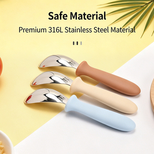 Juego de alimentación ecológico de acero inoxidable para bebés con utensilios de silicona, cuchara portátil para niños pequeños que aprenden a comer - Product Image 5