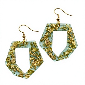 Fancy <b>Red</b> Hexagon Design Resin Hoop <b>Earrings</b> Gold Plated Premium Bohemia Stylish Women's Party Gifts with Woman Jewelry - Product Image 2
