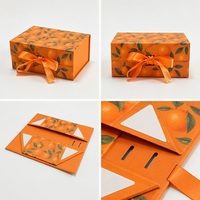 Vouwbare cadeaudoos met magneetsluiting, oranje fruit cadeaupakket verpakking, satijnen lint, groothandel, bulk, op maat gemaakt, aangepast logo