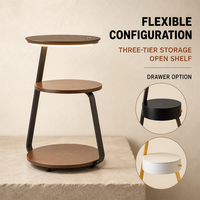 Lampe de sol moderne intelligente sans fil avec chargeur LED, 3 niveaux de rangement, en bois grainé et métal, pour salon, chambre, canapé, chevet