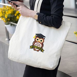 Parche termoadhesivo ecológico de lentejuelas bordadas con diseño de libros, búho y café para el Día del Maestro, para decoración - Product Image 4