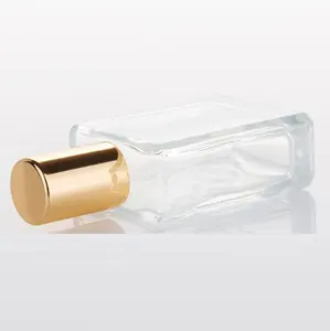 15ml Empty transparent Square Glass Essential Oil Bottle Steel Roller Gold Silver Lid Massage Perfume Roll On Sample Vials 25pcs