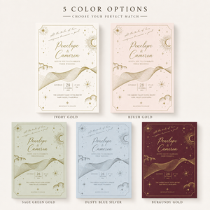 Suite di Inviti Nuziali Personalizzati con Foglia d'Oro Celestiale, Luna e Stelle, Carta Pregiata Testurizzata, Busta Abbinata Goffrata - Product Image 5