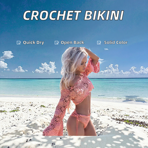 सुंदर सेक्सी महिला दो-टुकड़ा हाथ क्रोकेट बिकनी लंबी आस्तीन कवर और ठोस रंग क्रॉकेट स्विमसूट - Product Image 2