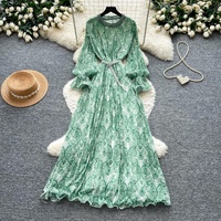 Robe longue élégante pour femme à imprimé cachemire, manches longues, coupe trapèze, col perlé, fluide et décontractée, idéale pour le quotidien et les soirées