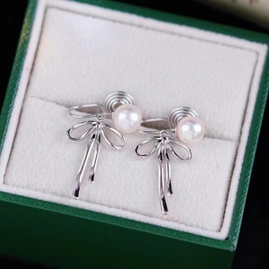 22358DIY Accesorios de Perlas, Broches de Oreja de Plata S925 con Soporte Vacío en Forma de Lazo, Clip de Oreja de Moda con Cuentas de 6-8mm para Pendientes de Perlas - Product Image 2