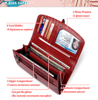 Nouveau style portefeuille long zippé en cuir véritable pour femme, style européen et américain, avec protection RFID