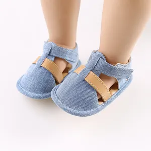 Été chaud tissu de coton denim Premier marcheur 0 18 mois chaussures pour tout-petits sandales bébé garçon