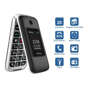 Téléphone portable à rabat de haute qualité1.77 + 2.8 ''double affichage GSM Flip Phone débloqué 2G fonction téléphone FM Bluetooth pour les personnes âgées