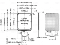 Layar LCD TFT 1,69 inci ST7789 Layar Kecil Resolusi 240x280 dengan Sudut Melengkung Layar Warna SPI