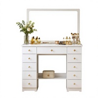 Coiffeuse moderne autoportante blanche avec miroir LED, 11 tiroirs, plateau en verre trempé et éclairage réglable 3 couleurs