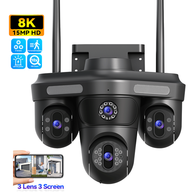 Factory Price 360° Outdoor WiFi Security Camera Motion Detection Night Vision Triple Lens Smart Wireless IP Camera OEM/ODM