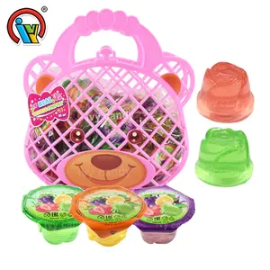 China supplier 10g flower shape fruit jelly cup candy sweets bear basket package