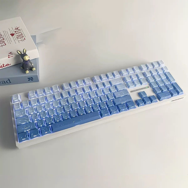 Fog Blue Contour Keycap Double Shot PBT Cherry Profile Shine Through 134Key for Mechanical Gaming Keyboard Amazon/eBay/Shopify
