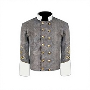 เสื้อแจ็คเก็ตขนสัตว์ถักแบบดับเบิ้ลเบรสต์สีเทาสำหรับผู้ชาย สไตล์วินเทจ  แบบจำลองเสื้อคลุมทหารเรือ  ชุดย้อนยุคสำหรับฤดูหนาว - Product Image 1