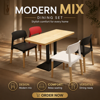 Ensemble de table et chaises de salle à manger pour restaurant commercial, style minimaliste moderne, durable, chaises empilables en plastique, table en bois, 2 places