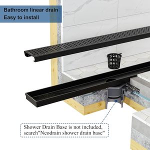 Pano.V Black <b>Linear</b> 304 Brushed Stainless Steel with Removable Grate Cover Adjustable Hair Strainer Feet Shower <b>Drain</b> - Product Image 6