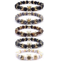 Pulseira masculina, 2022 jóias douradas e brancas com pedra coroa, pedra vulcânica, pulseira de pedra natural