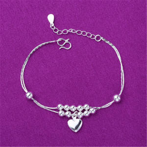 Charm <span class=keywords><strong>cavigliera</strong></span> placcato in <span class=keywords><strong>argento</strong></span> con nappa cuore con ciondolo <span class=keywords><strong>cavigliera</strong></span> da <span class=keywords><strong>donna</strong></span> - Product Image 2