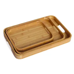 Rechteck Natürliche Farbe Tee Obst Bambus Lebensmittel Tablett Frühstück Set Tray