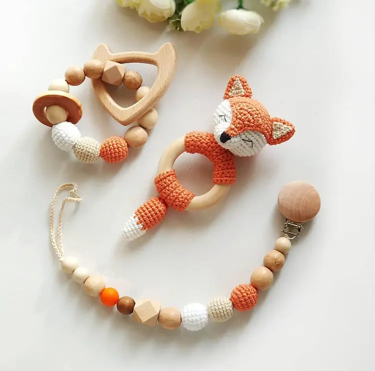Partai Besar Crochet Bayi Keperawatan Gelang Kayu Teether Silikon Dot Penenang Klip Sensorik Mainan Gigi Bayi untuk Hadiah