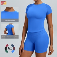 Ensemble de yoga 2 pièces sans couture, col rond, coupe ajustée, manches courtes, tenue de sport pour la course à pied, le cyclisme, la remise en forme, pour femmes