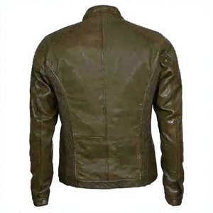 Chaqueta de Moto para Hombre LONG MISSION INDUSTRY, 100% Cuero Genuino, Calefactable, Corte Ajustado, Cierre de Cremallera, Cuello Mao, Color Sólido - Product Image 3