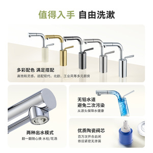 Pull Out Basin Faucet Single Handle Ceramic Valve Deck <b>Mounted</b> With <b>Spray</b> For Bathroom Sink - Product Image 4
